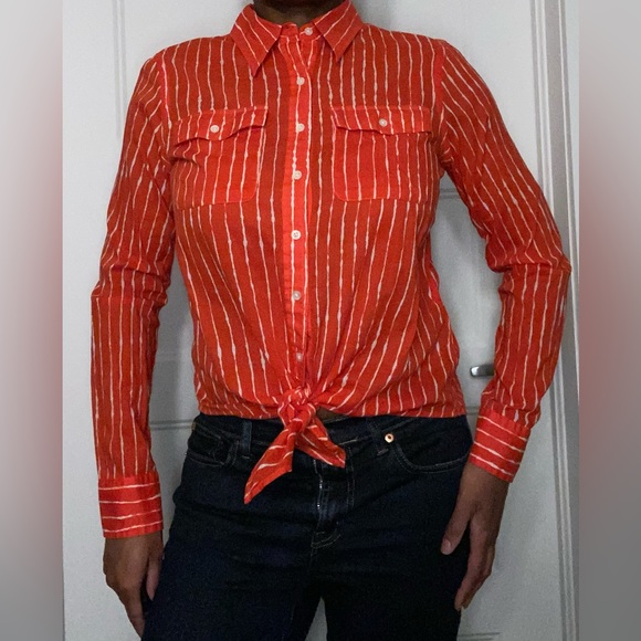 Ralph Lauren Striped Asymmetrical Cotton Blouse - Picture 2 of 8